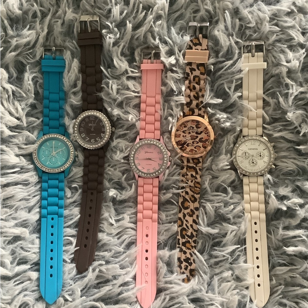 Women's Multi-Color Silicone Strap Watch Set
